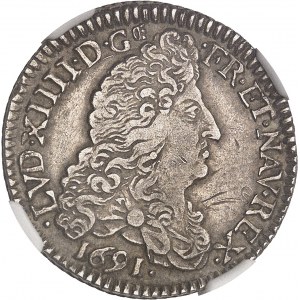 Louis XIV (1643-1715). Quart d’écu aux huit L, 1er type 1691, S couronnée, Troyes.
