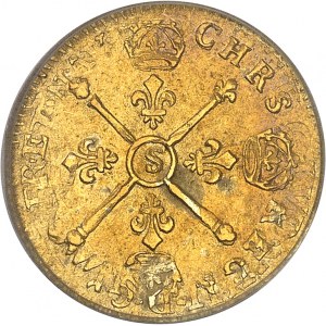 Louis XIV (1643-1715). Demi-louis d’or aux insignes, réformation 1705, S, Reims.