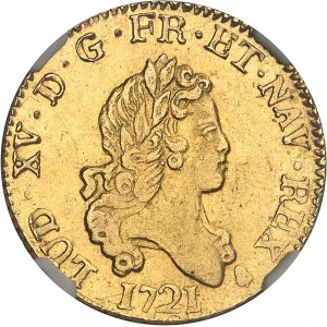 Louis XV (1715-1774). Louis d’or aux 2 L, flan neuf 1721, S, Reims.