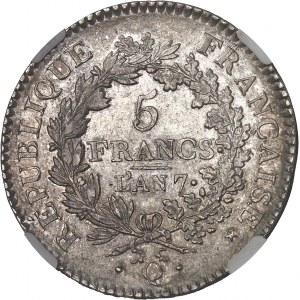 Directoire (1795-1799). 5 francs Union et Force An 7, Q, Perpignan.
