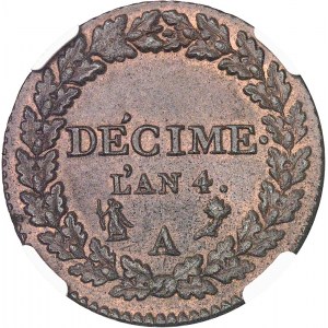 Directoire (1795-1799). Décime Dupré, petit module An 4 (1795), A, Paris.