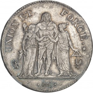 Consulat (1799-1804). 5 francs Union et Force An 10 (1802), A, Paris.