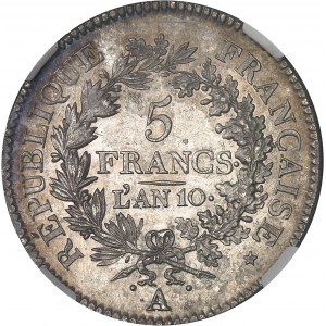 Consulat (1799-1804). 5 francs Union et Force An 10 (1802), A, Paris.