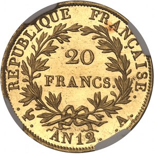 Premier Empire / Napoléon Ier (1804-1814). 20 francs Napoléon Empereur, frappe de présentation (SP) An 12 ( 1804), A, Paris.