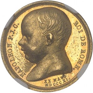 Premier Empire / Napoléon Ier (1804-1814). Médaillette d’Or, naissance du roi de Rome, par Andrieu et Galle 1811, Paris.