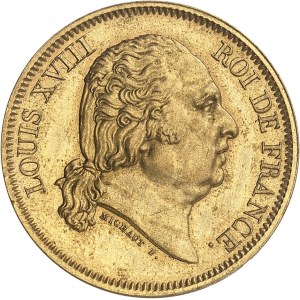 Louis XVIII (1814-1824). Essai de 40 francs en bronze doré, par Michaut 1815, Paris.