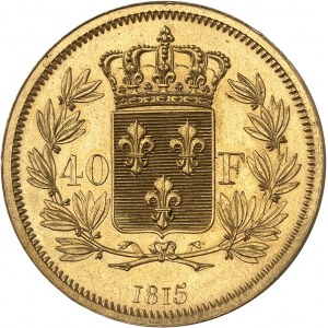 Louis XVIII (1814-1824). Essai de 40 francs en bronze doré, par Michaut 1815, Paris.