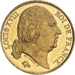 Louis XVIII (1814-1824). 20 francs tête nue 1817, W, Lille.