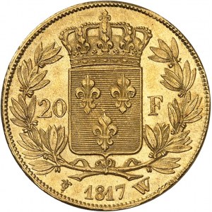 Louis XVIII (1814-1824). 20 francs tête nue 1817, W, Lille.