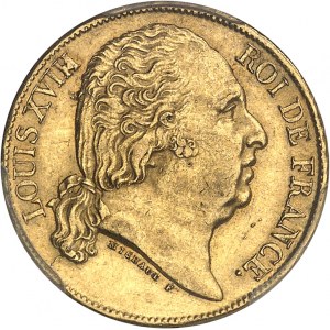Louis XVIII (1814-1824). 20 francs tête nue, sans tête de cheval 1820, A, Paris.