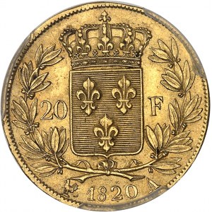 Louis XVIII (1814-1824). 20 francs tête nue, sans tête de cheval 1820, A, Paris.
