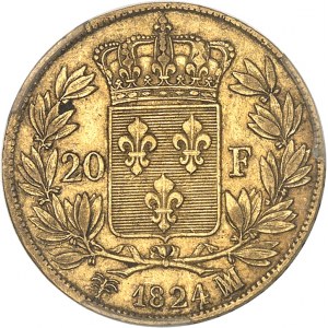 Louis XVIII (1814-1824). 20 francs tête nue 1824, MA, Marseille.
