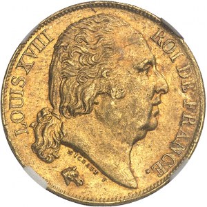 Louis XVIII (1814-1824). 20 francs tête nue 1824, Q, Perpignan.