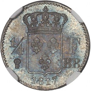 Louis XVIII (1814-1824). 1/4 franc 1817, BB, Strasbourg.