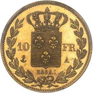 Charles X (1824-1830). Essai de 10 francs Or par Tiolier ND (1824), A, Paris.