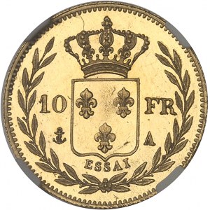 Charles X (1824-1830). Essai de 10 francs Or par Tiolier (non signé) ND (1824), A, Paris.