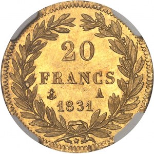 Louis-Philippe Ier (1830-1848). 20 francs tête nue, tranche en relief 1831, A, Paris.