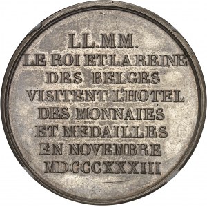 Louis-Philippe Ier (1830-1848). Médaille, visite de l’hôtel des monnaies et médailles de Paris par le roi et la reine de Belgique, par E. Dubois, refrappe (restrike) 1833.