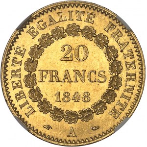 IIe République (1848-1852). 20 francs Génie 1848, A, Paris.
