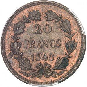 IIe République (1848-1852). Essai-piéfort de 20 francs, concours de 1848, premier type par Gayrard 1848, Paris.