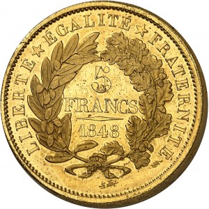 IIe République (1848-1852). Essai-piéfort de 5 francs, concours de 1848, deuxième type par Gayrard 1848, Paris.