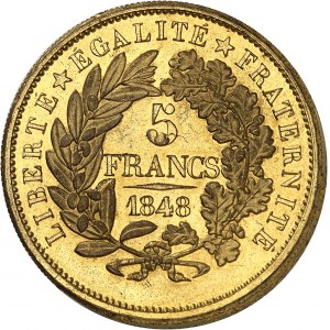 IIe République (1848-1852). Essai-piéfort de 5 francs, concours de 1848, Hors concours “anonyme” 1848, Paris.