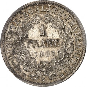 IIe République (1848-1852). 1 franc Cérès 1849, K, Bordeaux.