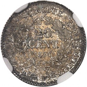 IIe République (1848-1852). 20 centimes Cérès 1850, BB, Strasbourg.