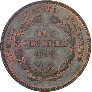 IIe République (1848-1852). Essai-piéfort de dix centimes, concours de 1848, premier type par Rogat 1848, Paris.
