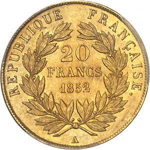 IIe République (1848-1852). 20 francs Louis-Napoléon Bonaparte 1852, A, Paris.