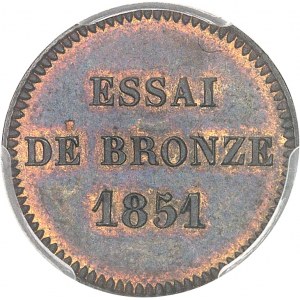 IIe République (1848-1852). Essai au module de 2 centimes Napoléon Bonaparte 1851, Paris.