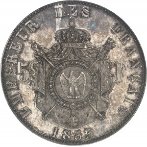 Second Empire / Napoléon III (1852-1870). Épreuve uniface de revers de 5 francs tête nue par Bouvet 1853, Paris.