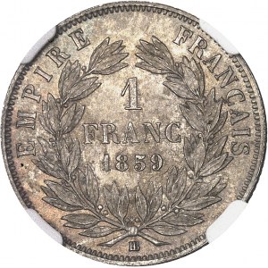 Second Empire / Napoléon III (1852-1870). 1 franc tête nue 1859, BB, Strasbourg.