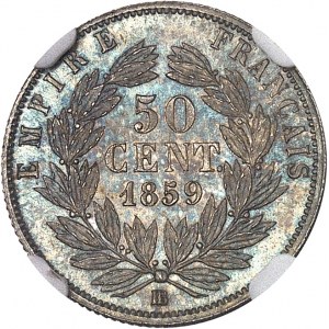 Second Empire / Napoléon III (1852-1870). 50 centimes tête nue 1859, BB, Strasbourg.