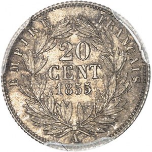 Second Empire / Napoléon III (1852-1870). 20 centimes tête nue 1855, A, Paris.