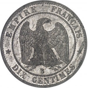 Second Empire / Napoléon III (1852-1870). Essai de dix centimes tête nue en étain 1855, B, Rouen.