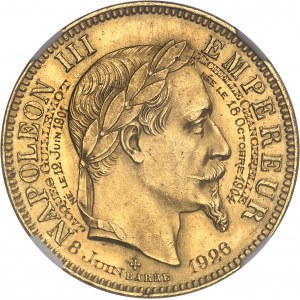 Second Empire / Napoléon III (1852-1870). 100 francs tête laurée, transformée en médaille de mariage 1866 et 1926, BB, Strasbourg.