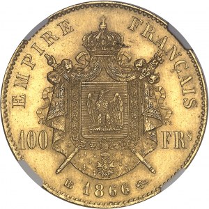 Second Empire / Napoléon III (1852-1870). 100 francs tête laurée, transformée en médaille de mariage 1866 et 1926, BB, Strasbourg.