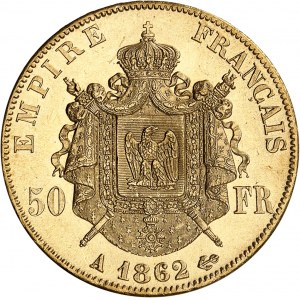 Second Empire / Napoléon III (1852-1870). 50 francs tête laurée 1862, A, Paris.