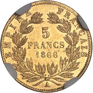 Second Empire / Napoléon III (1852-1870). 5 francs tête laurée 1866, A, Paris.