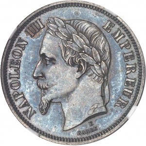 Second Empire / Napoléon III (1852-1870). Essai de 2 francs tête laurée, au double différent ancre, Flan bruni (PROOF) 1862, E, Paris.