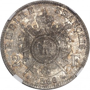 Second Empire / Napoléon III (1852-1870). 2 francs tête laurée 1866, BB, Strasbourg.