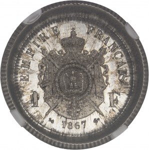 Second Empire / Napoléon III (1852-1870). 1 franc tête laurée, frappe fautée (double frappe hors virole) 1867, K, Bordeaux.