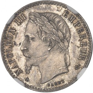 Second Empire / Napoléon III (1852-1870). Essai de 50 centimes tête laurée, tranche lisse 1864, E, Paris.