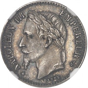 Second Empire / Napoléon III (1852-1870). Essai uniface d’avers de 50 centimes tête laurée en bronze-argenté ND (1864), Paris.