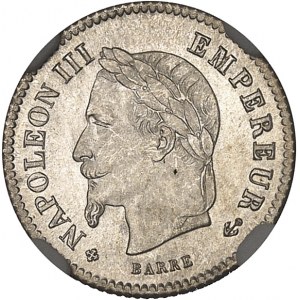 Second Empire / Napoléon III (1852-1870). 20 centimes, tête laurée 1867, BB, Strasbourg.