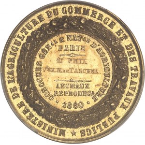 Second Empire / Napoléon III (1852-1870). Médaille d’Or, Concours agricole général et national d’animaux reproducteurs de Paris, par Caqué 1860, Paris.