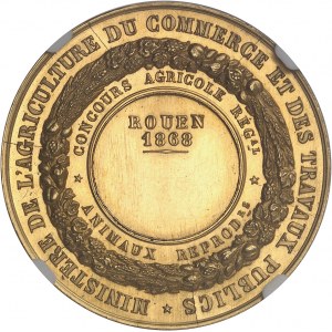Second Empire / Napoléon III (1852-1870). Médaille d’Or, Concours agricole régional d’animaux reproducteurs de Rouen, par Barre 1868, Paris.