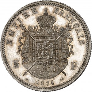 Napoléon IV (1856-1879). Essai de 5 francs, à l’écu carré 1874, Bruxelles (Würden).