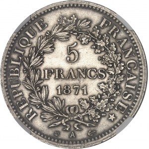 Gouvernement de Défense Nationale (1870-1871). 5 francs Hercule, Camélinat 1871, A, Paris.